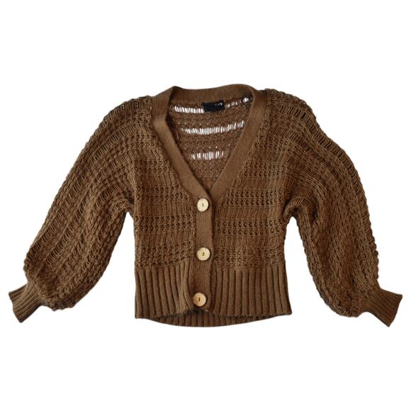 UNIQ Brown Open Knit Oversized Button Up Comfy Cardigan Small Medium - Picture 1 of 8